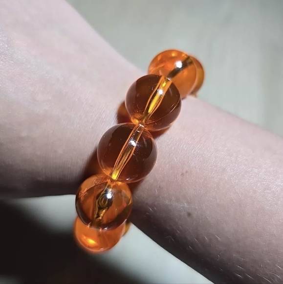 EVC MCM LUCITE ORANGE CHUNKY BALL BEAD STRETCH BRACELET - Picture 2 of 2